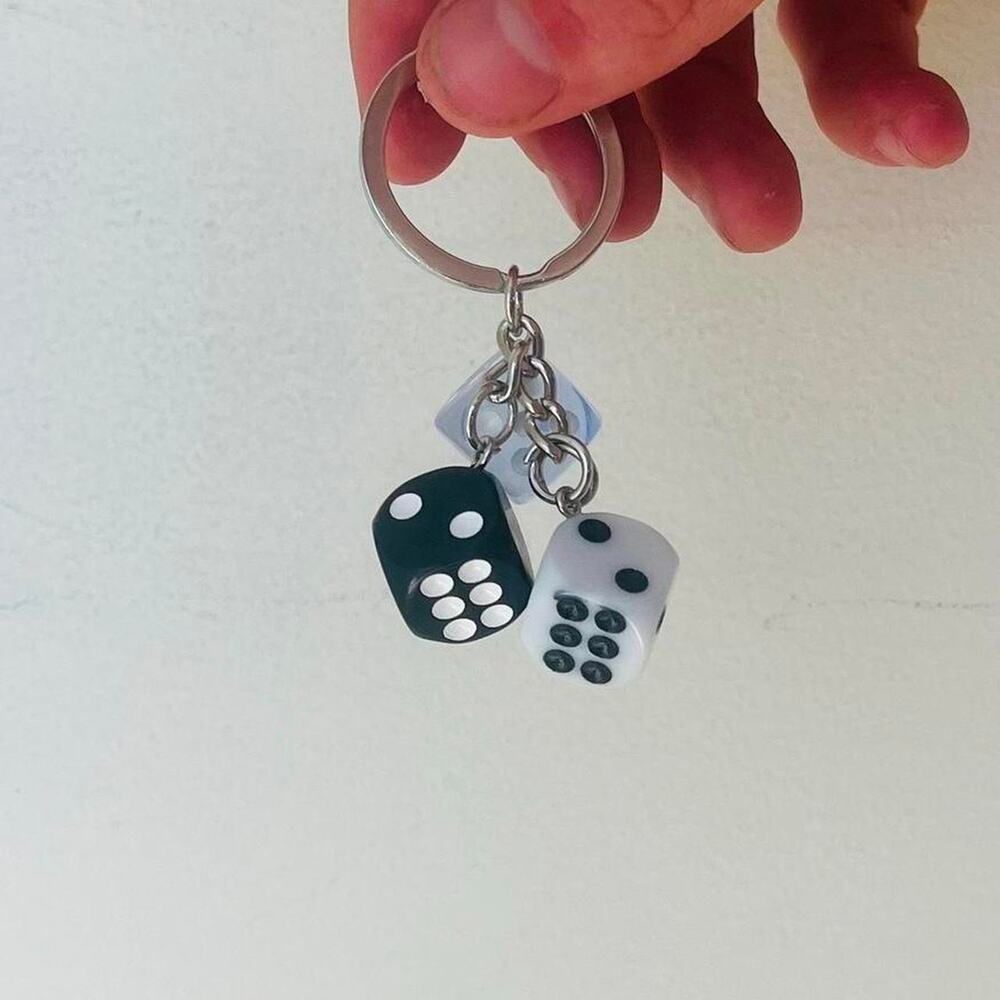 Y2k 2000s vintage style white, black and blue dice key chain